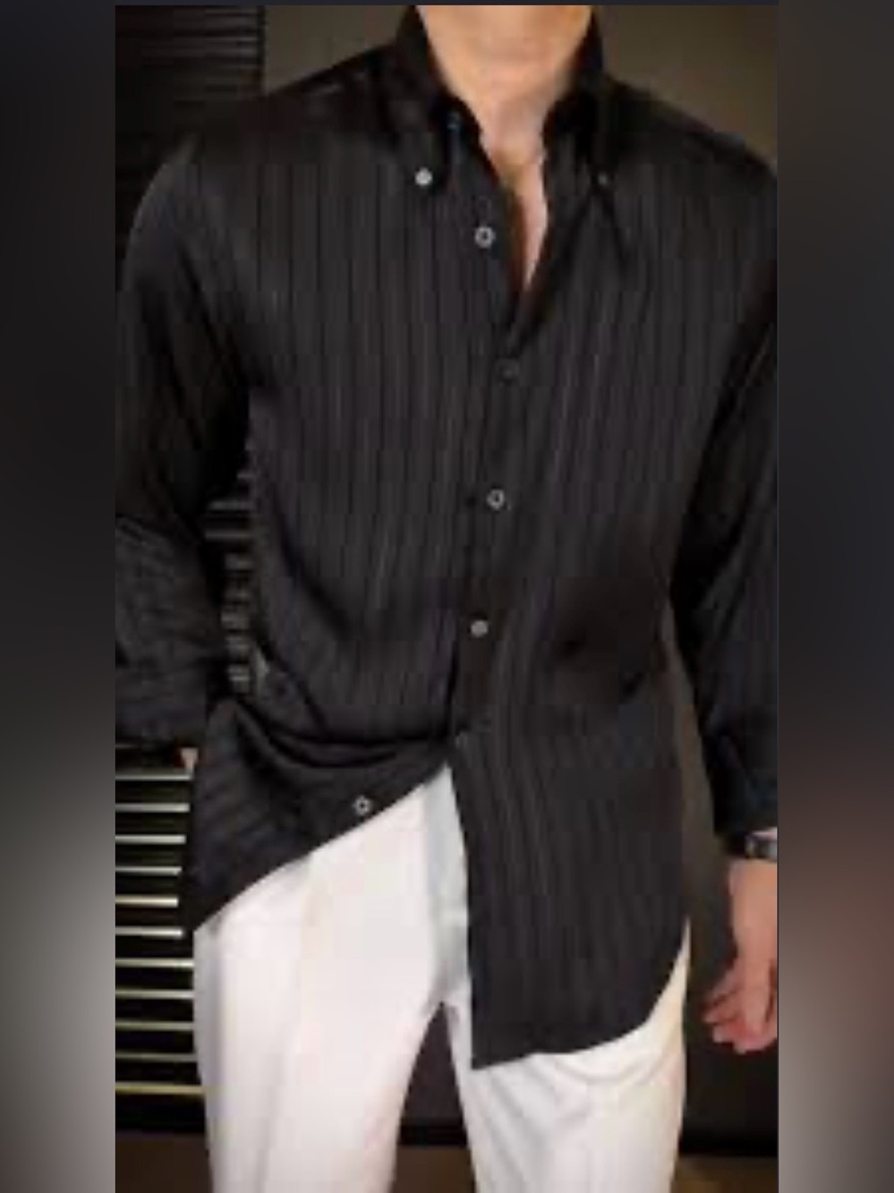 Calvin Klein Black Pinstripe Casual Button-Down Shirt size XL NWT